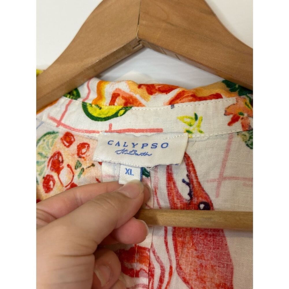 Calyso St Barth Crab Feast Linen Blend Button Down Tunic XL Beach Cruise Summer - Picture 7 of 9